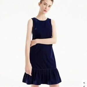 NWT J. CREW Blue Ruffle Hem Velvet Sleeveless Cocktail Dress Women’s SZ 0 Blue